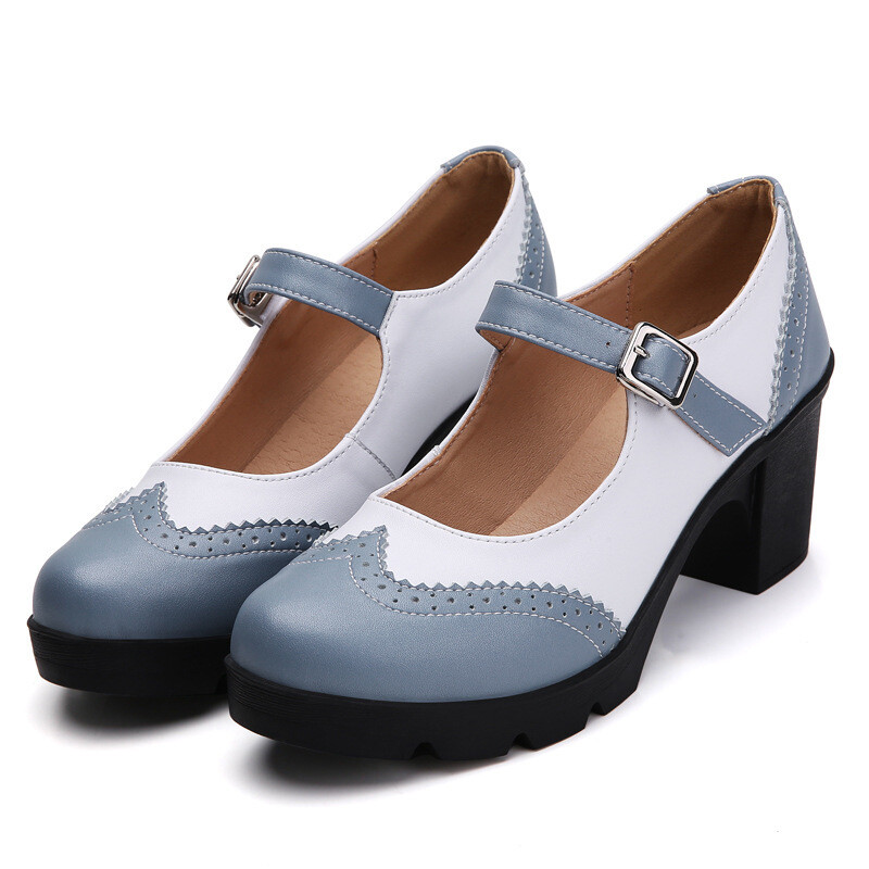 Genuine Leather Buckle Strap Mary Janes Platform Shoes