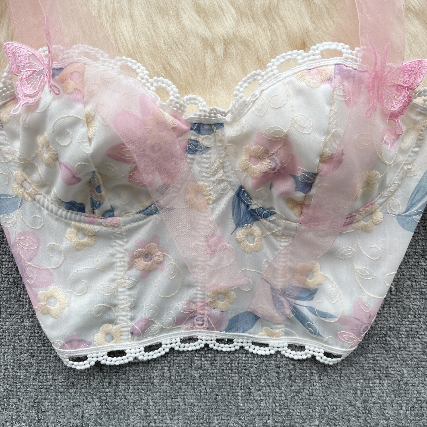 Floral Women Embroidery Mesh Lace Spaghetti Strap Summer Top