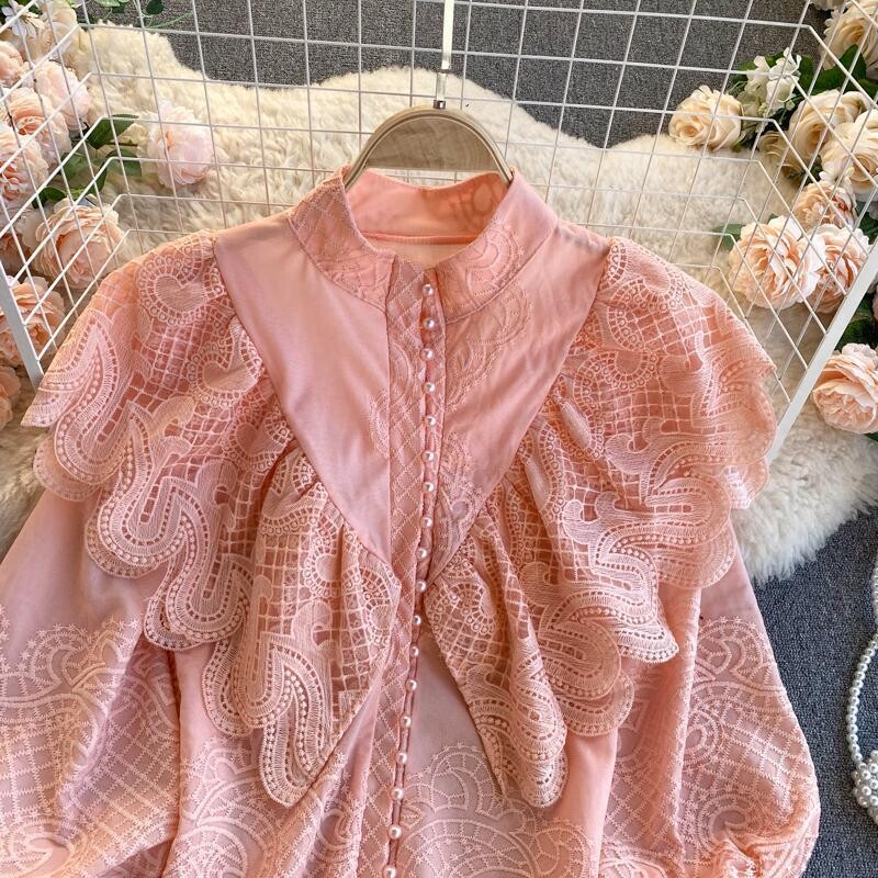 Vintage Ruffled Lantern Sleeve Blouse
