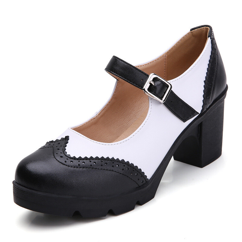 Genuine Leather Buckle Strap Mary Janes Platform Shoes