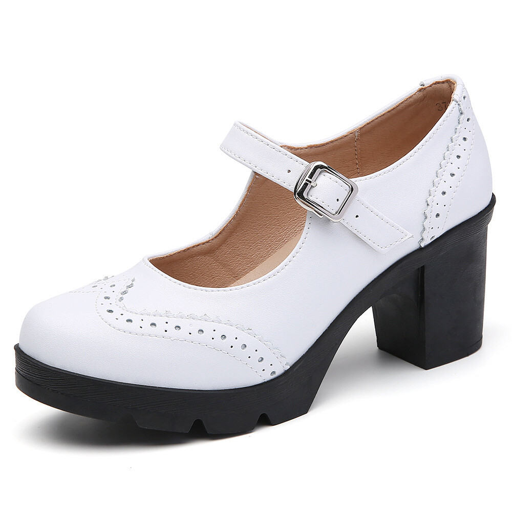 Genuine Leather Buckle Strap Mary Janes Platform Shoes