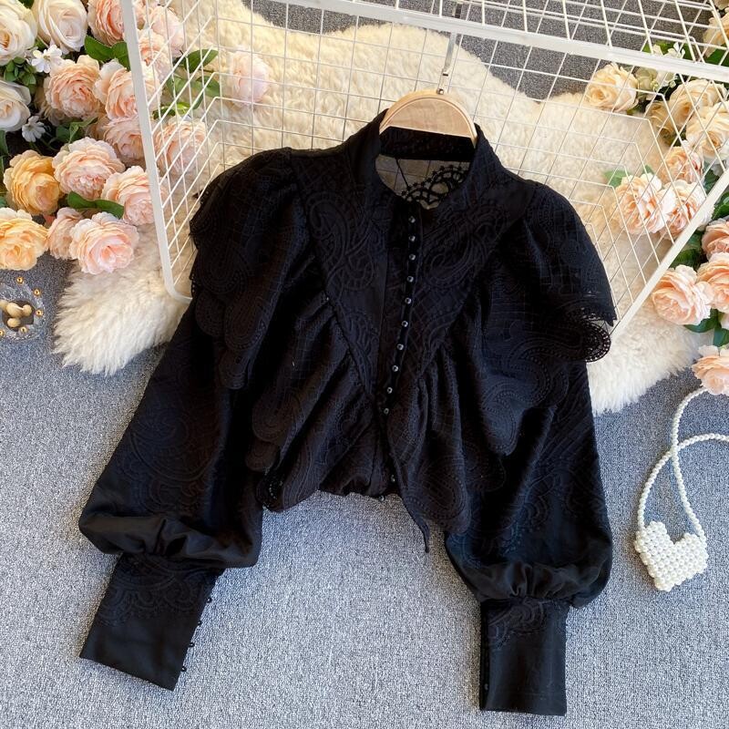 Vintage Ruffled Lantern Sleeve Blouse