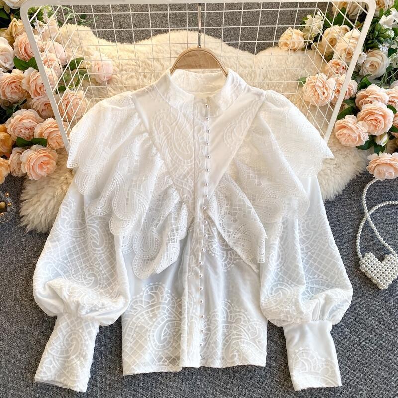 Vintage Ruffled Lantern Sleeve Blouse