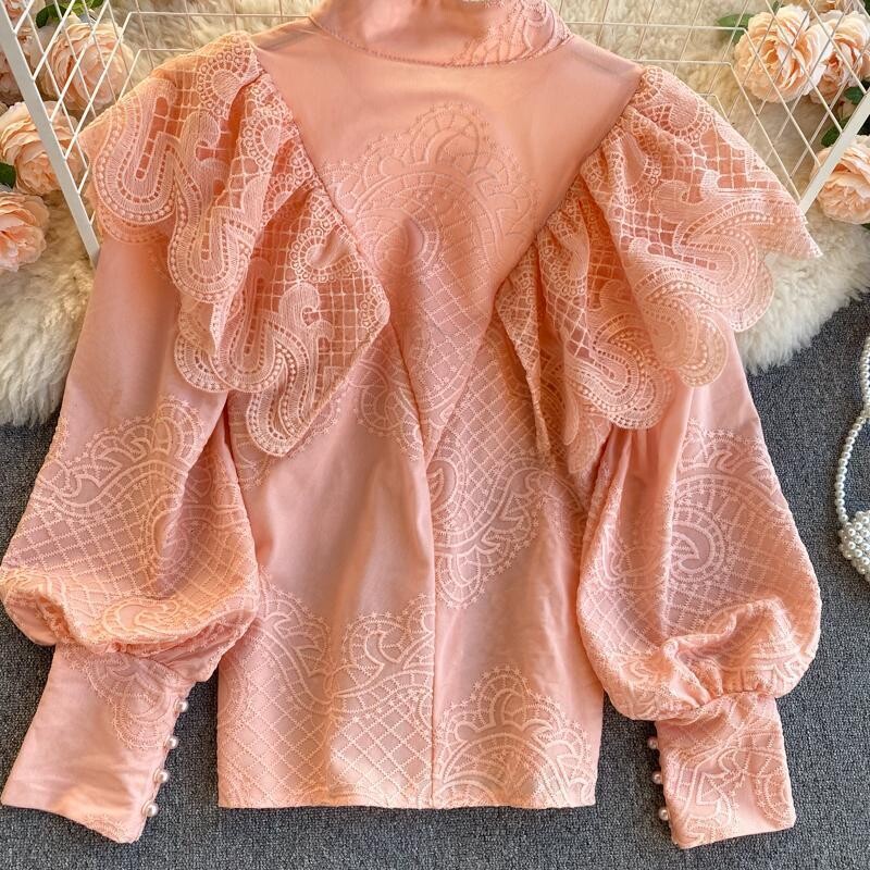 Vintage Ruffled Lantern Sleeve Blouse