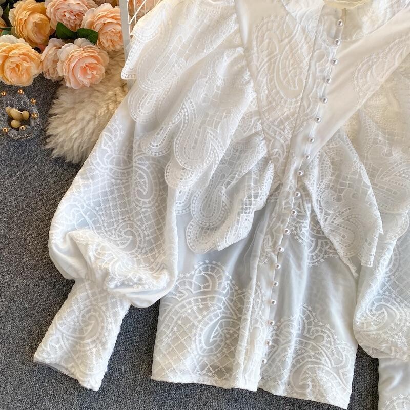 Vintage Ruffled Lantern Sleeve Blouse