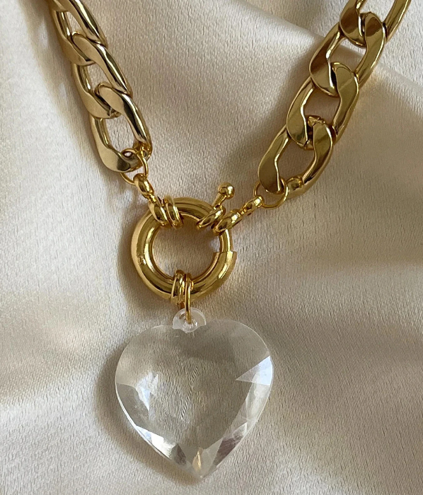 Crystal Heart Chain Statement Necklace
