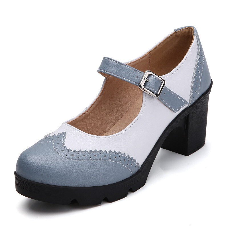 Genuine Leather Buckle Strap Mary Janes Platform Shoes