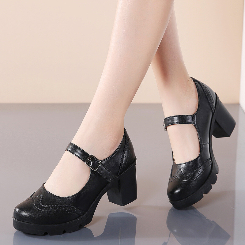 Genuine Leather Buckle Strap Mary Janes Platform Shoes