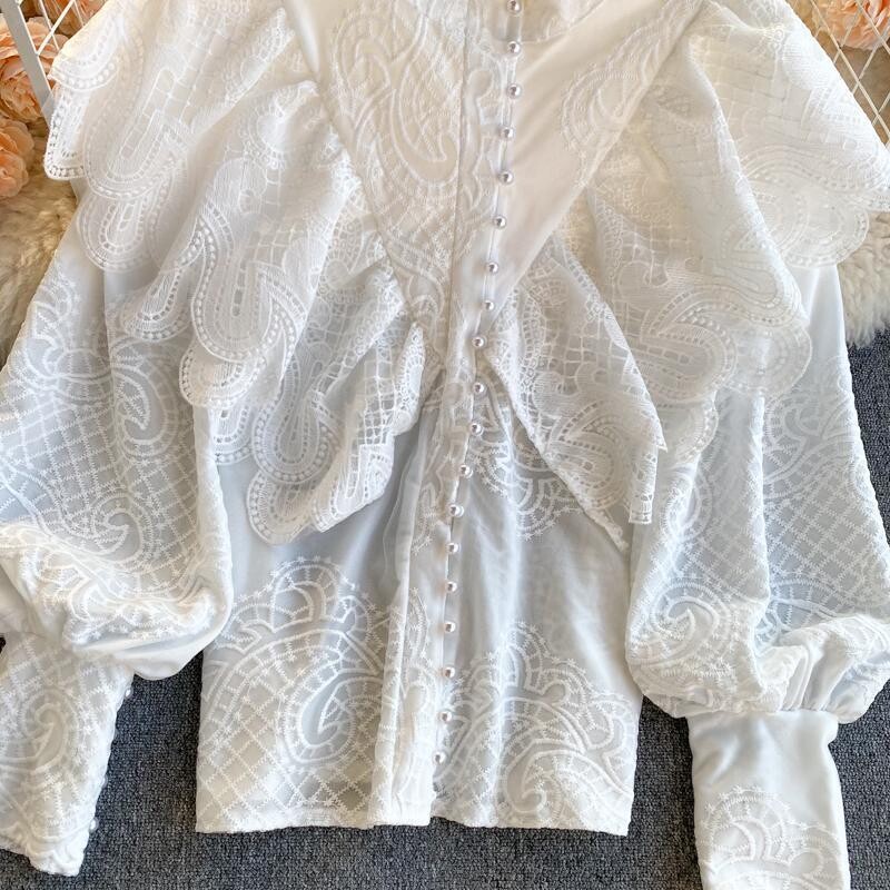 Vintage Ruffled Lantern Sleeve Blouse