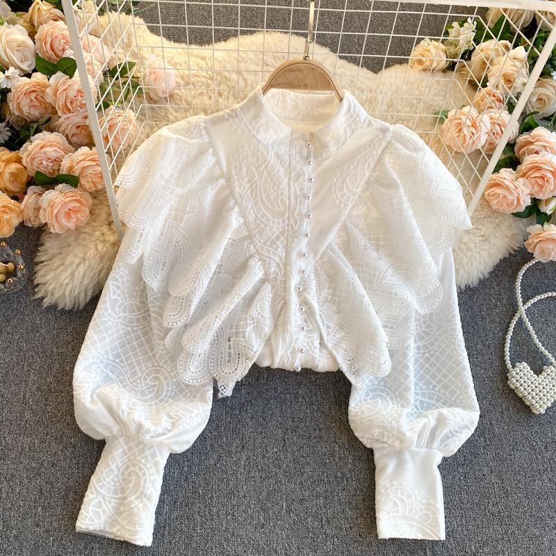 Vintage Ruffled Lantern Sleeve Blouse