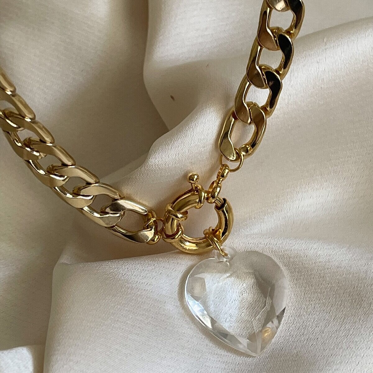 Crystal Heart Chain Statement Necklace