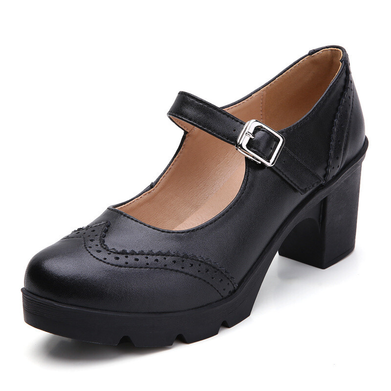 Genuine Leather Buckle Strap Mary Janes Platform Shoes