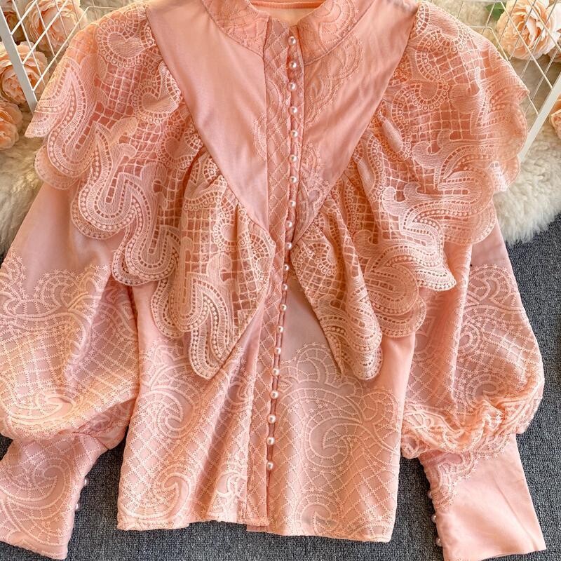 Vintage Ruffled Lantern Sleeve Blouse