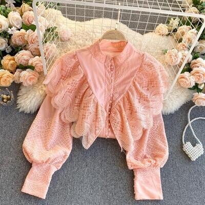 Vintage Ruffled Lantern Sleeve Blouse