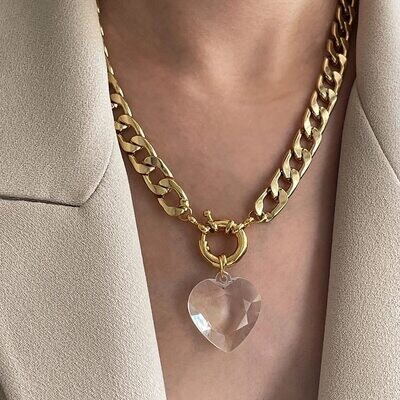 Crystal Heart Chain Statement Necklace