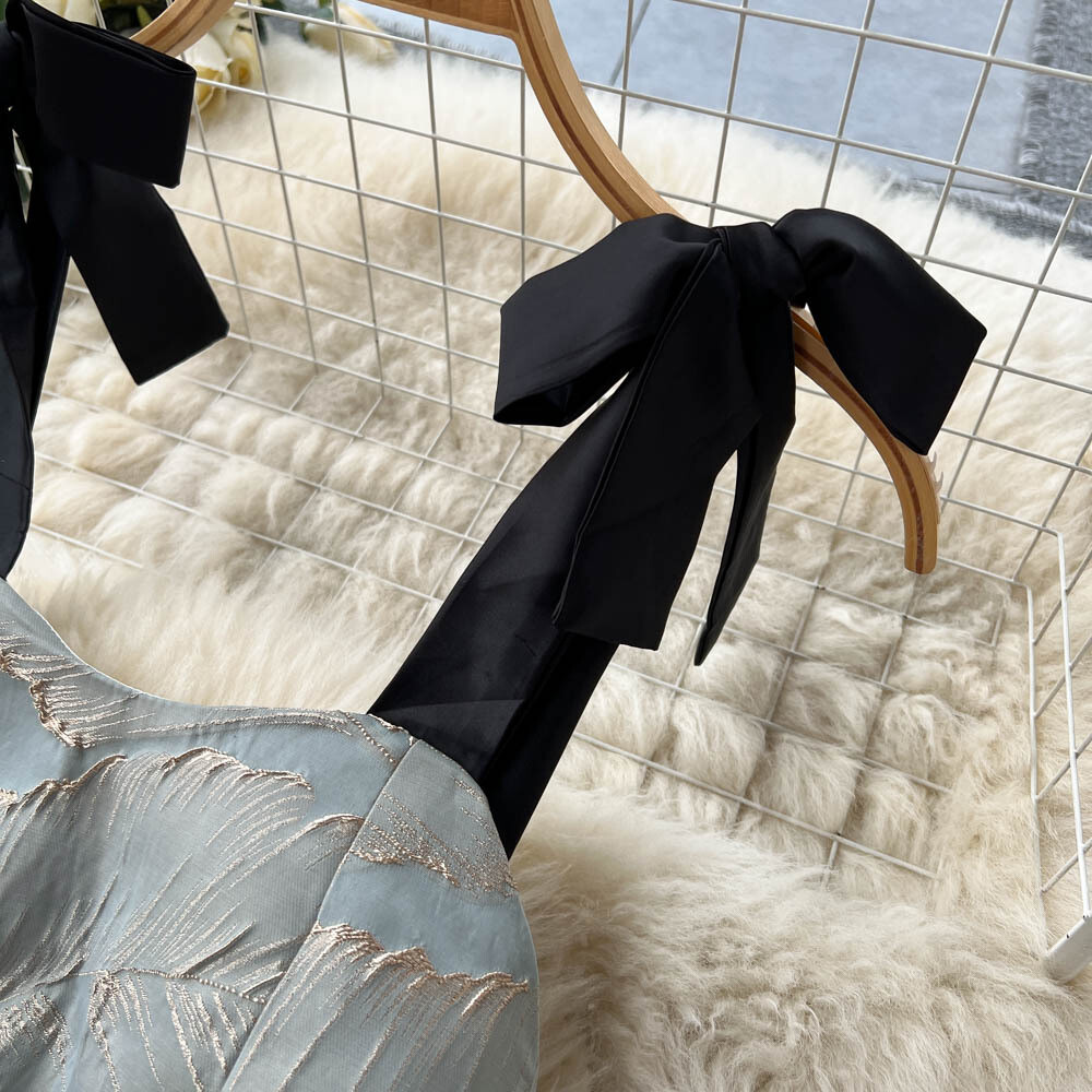 Elegant  Lace Up Bow Strap A Line Evening Party Dress