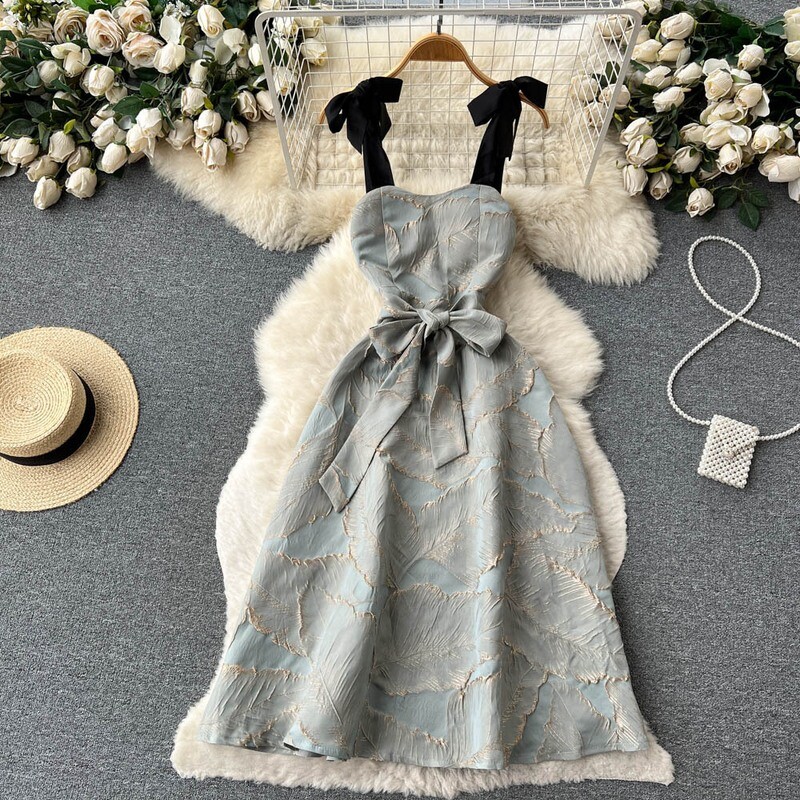 Elegant  Lace Up Bow Strap A Line Evening Party Dress