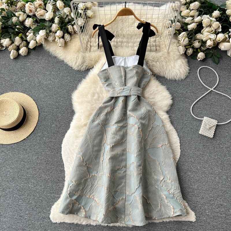 Elegant  Lace Up Bow Strap A Line Evening Party Dress