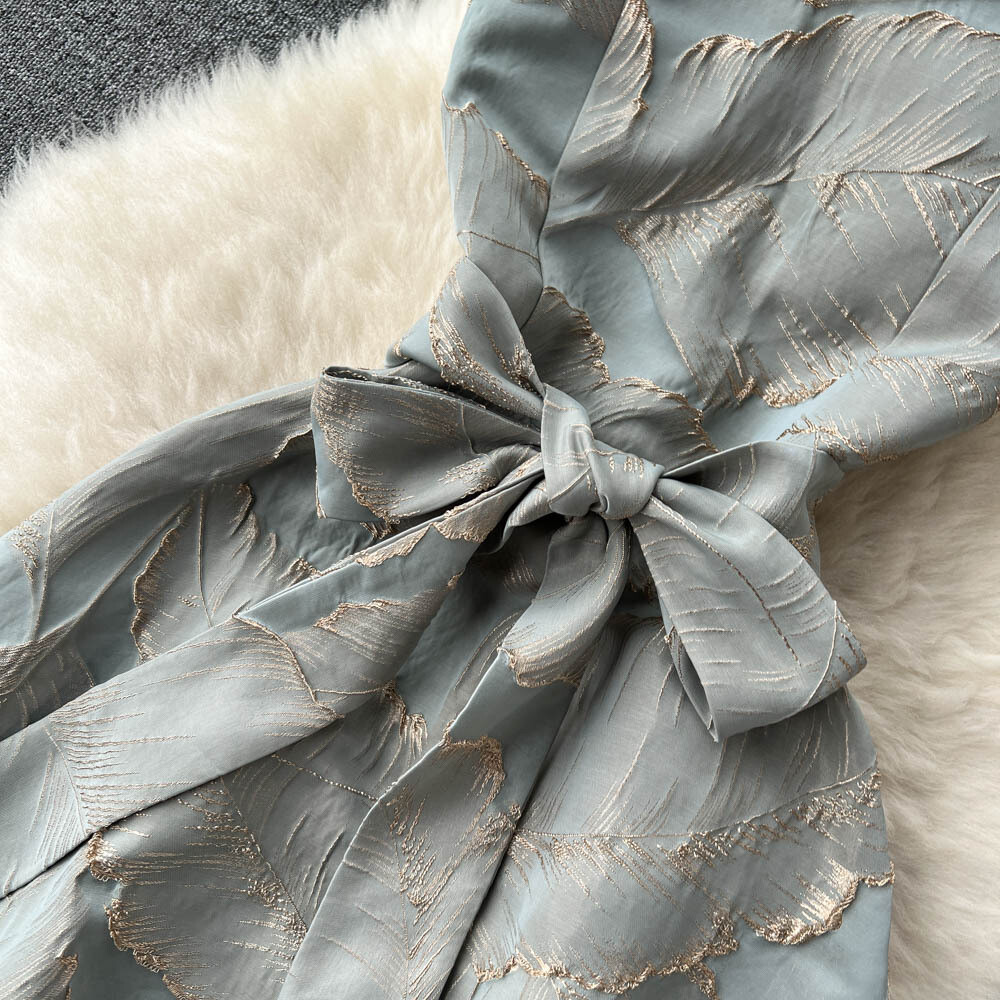 Elegant  Lace Up Bow Strap A Line Evening Party Dress