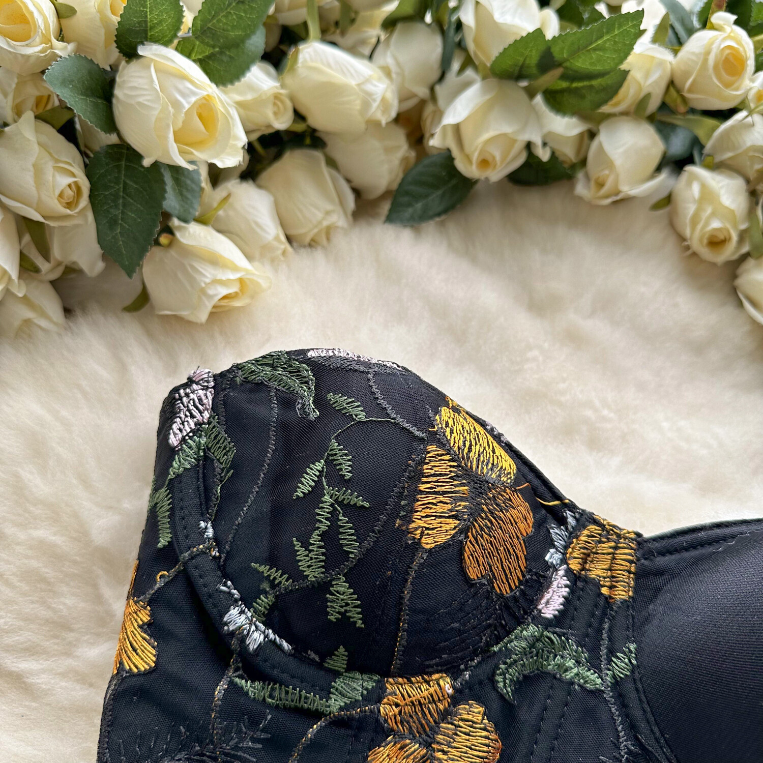 Floral Embroidery Strapless Printed Tube