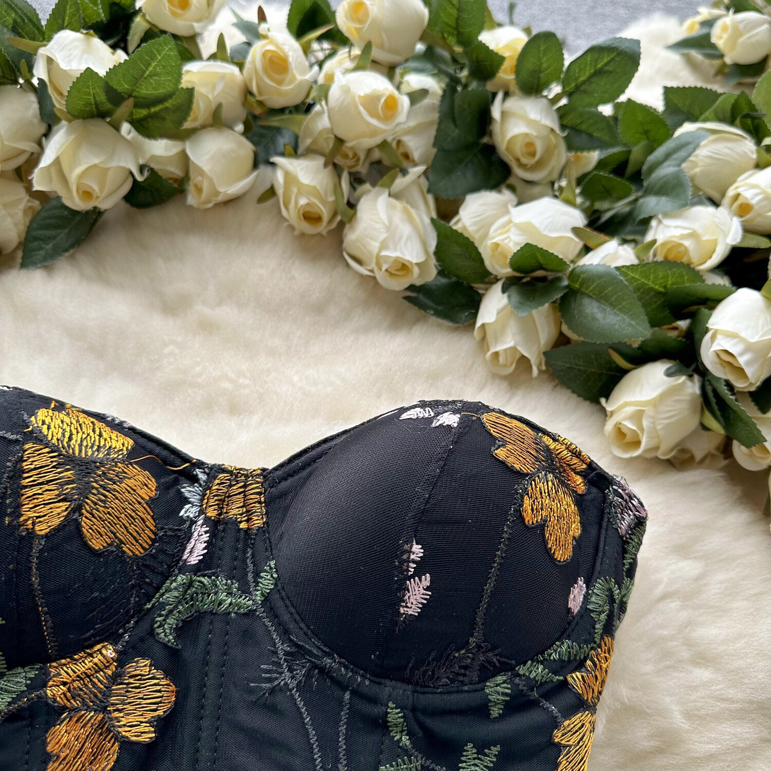 Floral Embroidery Strapless Printed Tube