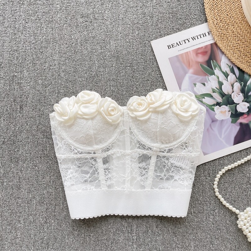 Sexy Floral Lace White Tube Top