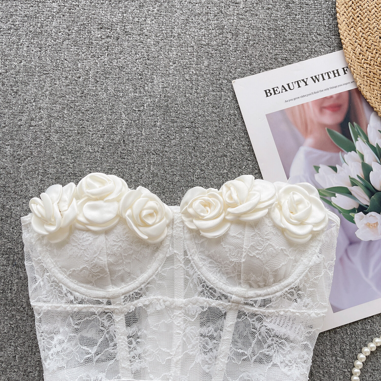 Sexy Floral Lace White Tube Top