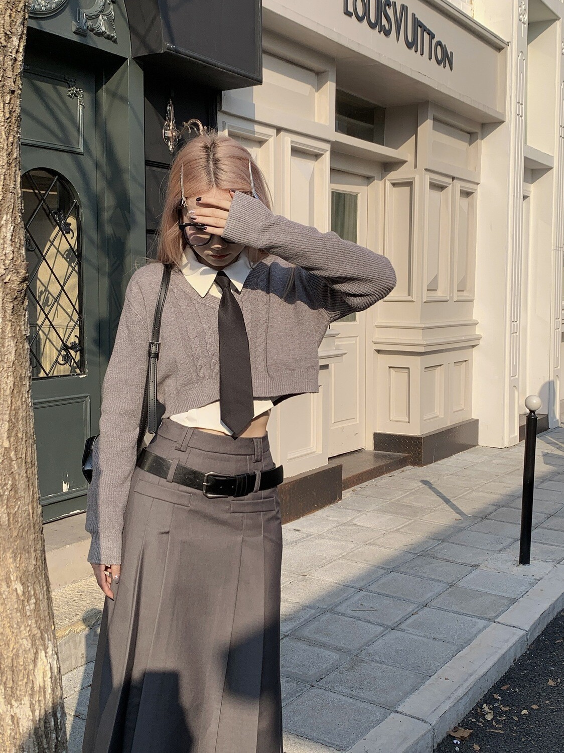 Harajuku Vintage High Waist Pleated Grey Long Skirt