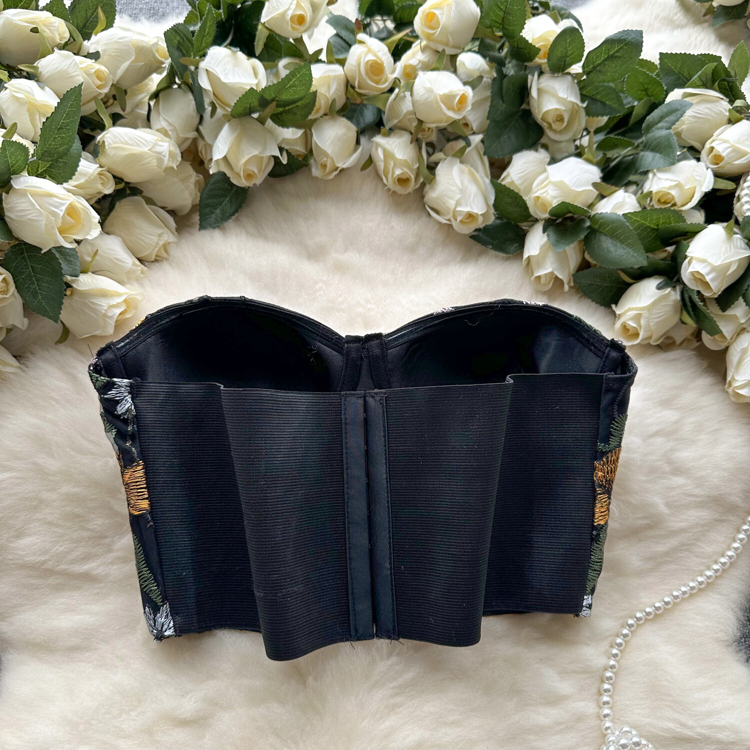 Floral Embroidery Strapless Printed Tube