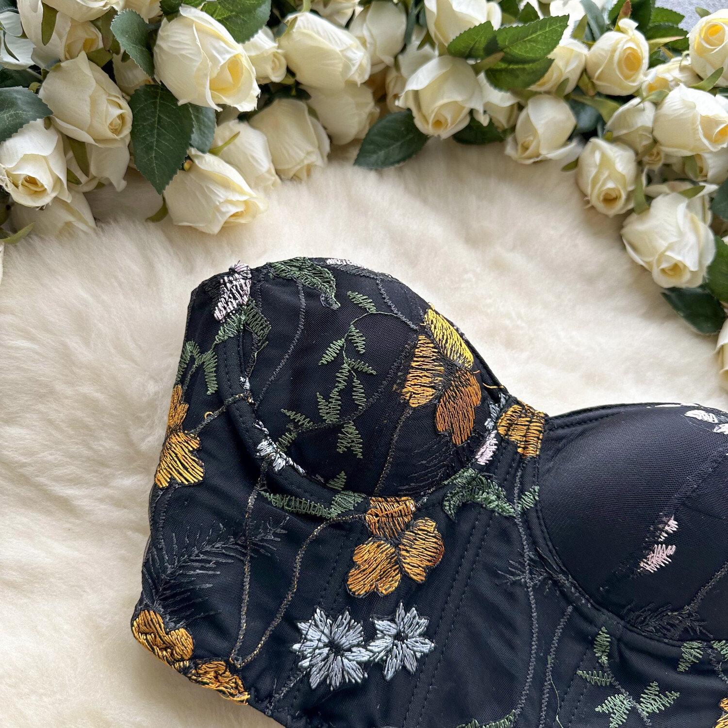 Floral Embroidery Strapless Printed Tube