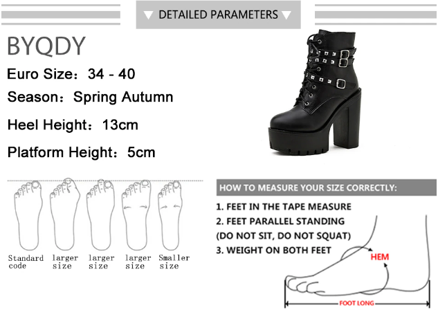 Leather Black Punk Black Rivets High Heels Boots