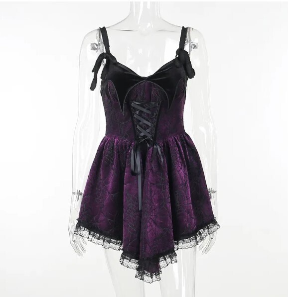 A-Line Retro Velvet Goth Mini Dress