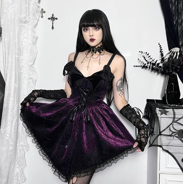 A-Line Retro Velvet Goth Mini Dress