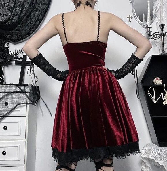 Aesthetic Punk Velvet Ruched Pleated Goth Party Dress