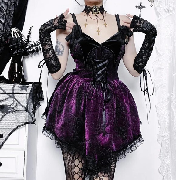 A-Line Retro Velvet Goth Mini Dress