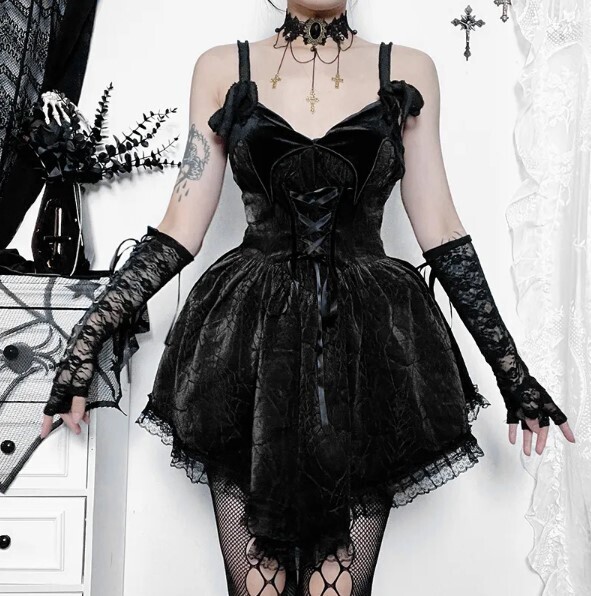 A-Line Retro Velvet Goth Mini Dress