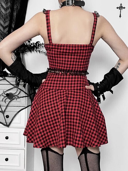 Plaid High Waist Punk Patchwork Pleated Short Skirt
