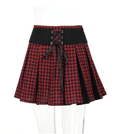 Plaid High Waist Punk Patchwork Pleated Short Skirt