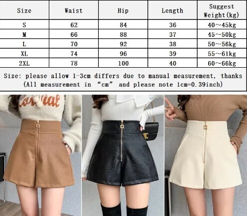High Wasited Front Zipper PU Leather Shorts