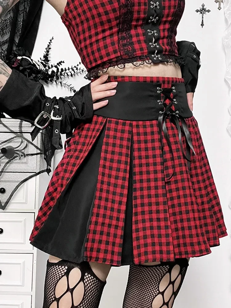 Plaid High Waist Punk Patchwork Pleated Short Skirt