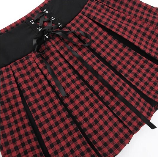 Plaid High Waist Punk Patchwork Pleated Short Skirt
