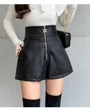 High Wasited Front Zipper PU Leather Shorts