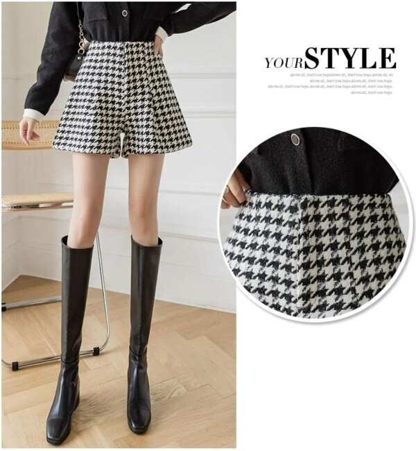 Classic Style Houndstooth Woolen Shorts