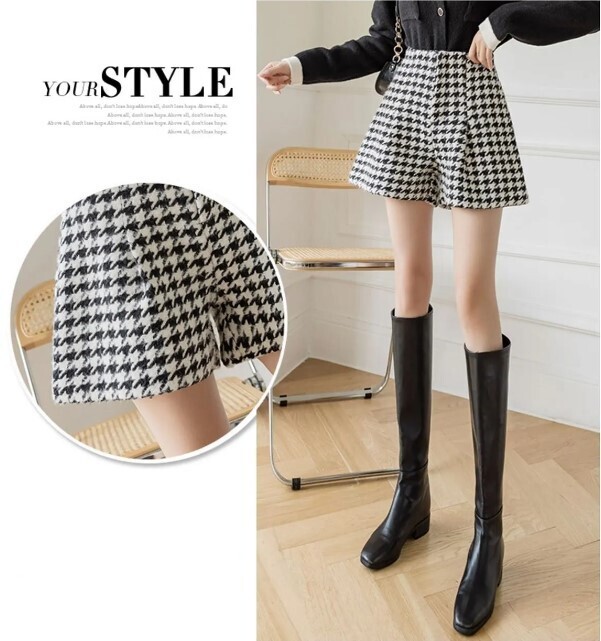 Classic Style Houndstooth Woolen Shorts
