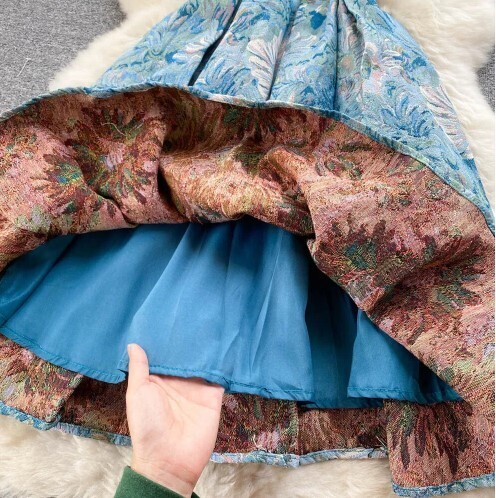 A-line Retro Vintage Sleeveless Blue Jacquard Dress