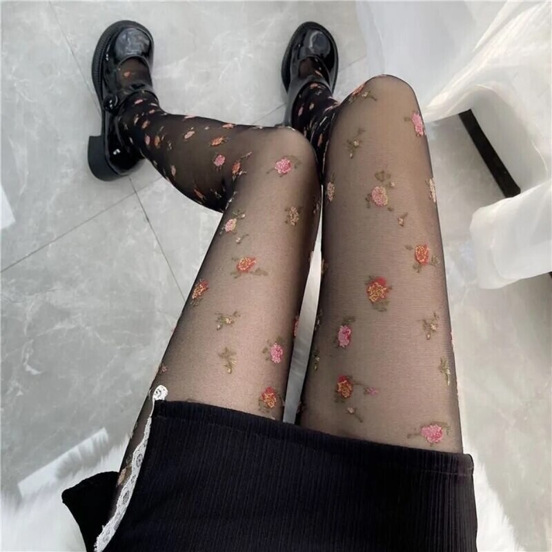 Seamless Floral Embroidery Summer Tight Stockings