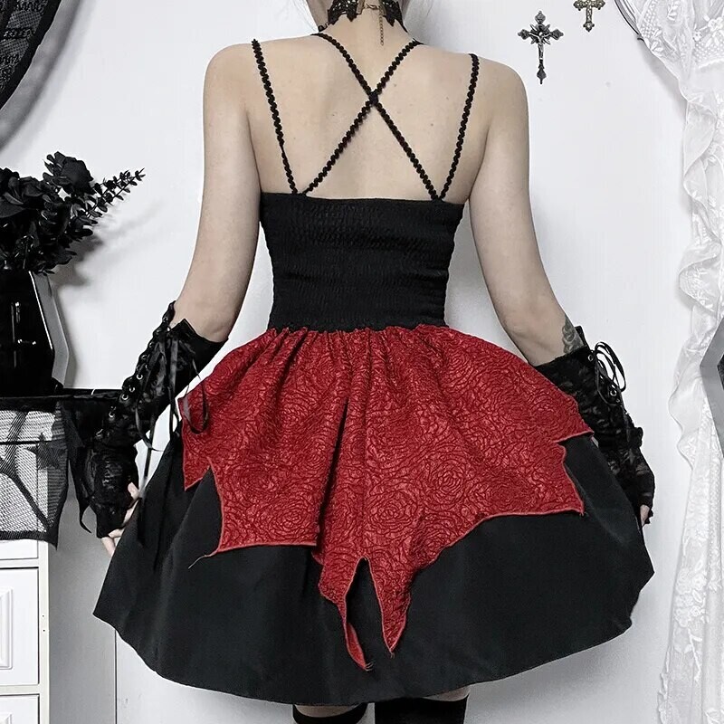 Vintage Goth Cross Print Irregular Dress