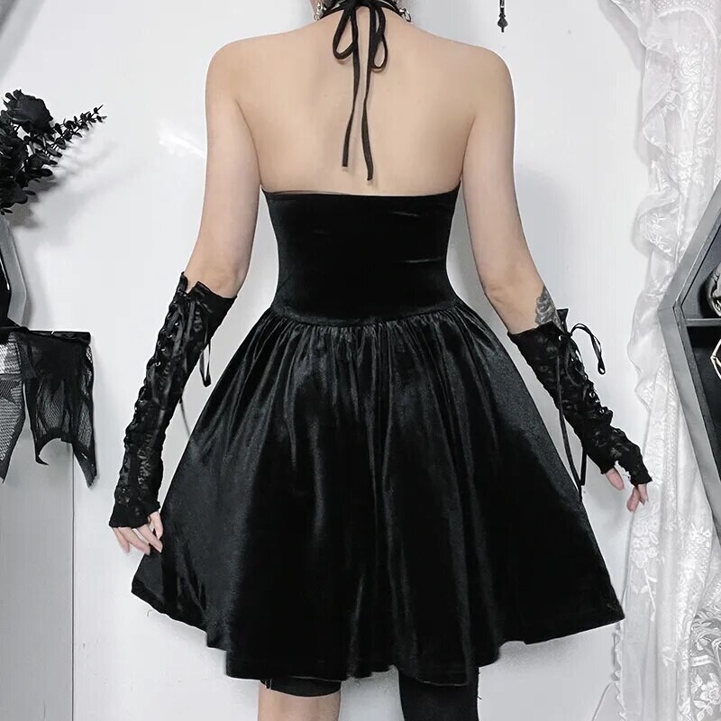 Gothic Halter Butterfly Floral Lace Cocktail Party Dress