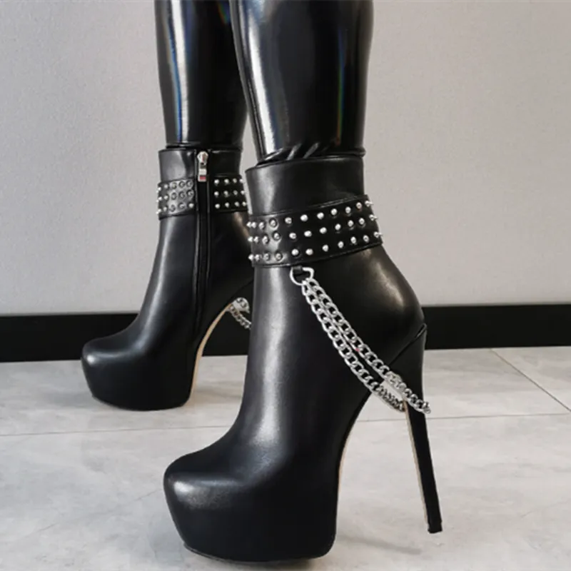 Round toe Black Studded Gothic Punk Ankle Boots