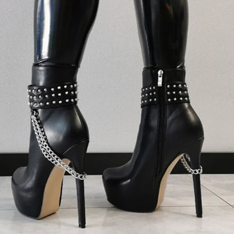 Round toe Black Studded Gothic Punk Ankle Boots